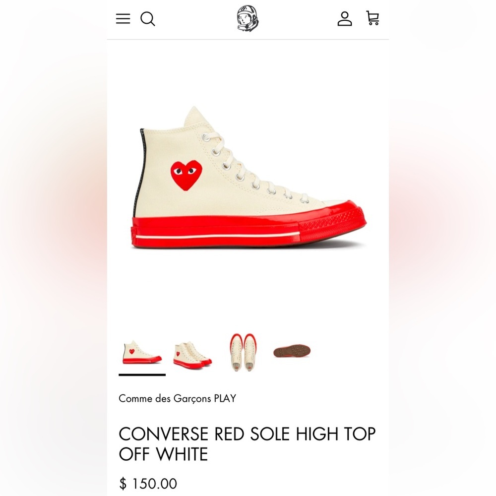 Comme Des Garcons PLAY x Converse Unisex Red Sole High Top Sneakers | Beige - Picture 4 of 5
